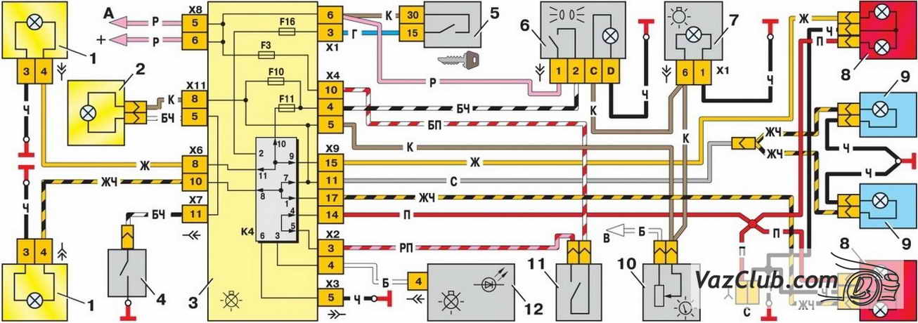 Распиновка кнопки туманок ваз 2114